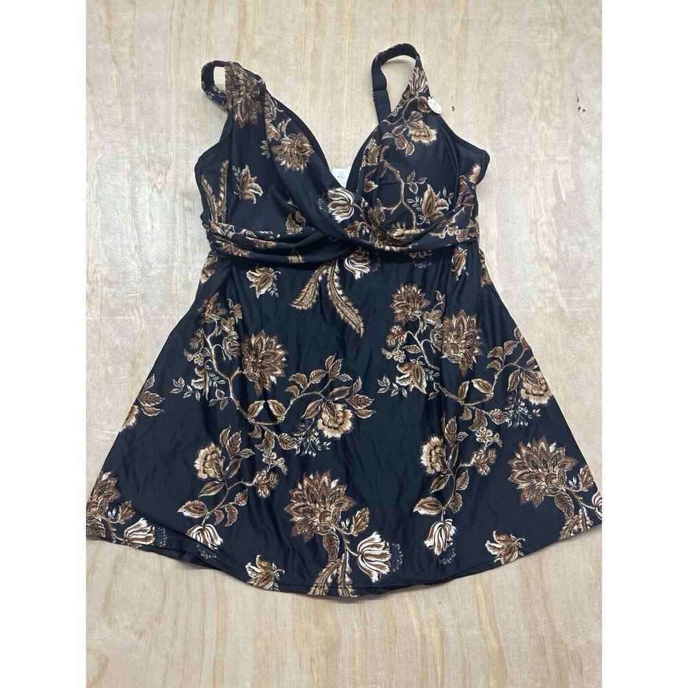Artesands Women's Size 14 Plus Chantique Delacroix Skirted Swimdress In Black